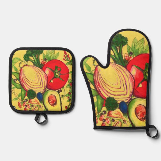 Ensemble De Gant De Cuisine Et De Manique Oven Mitt and Pot Holders (Recto)