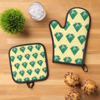 Ensemble De Gant De Cuisine Et De Manique Oven Mitt and Pot Holders esmeraldas-verdes