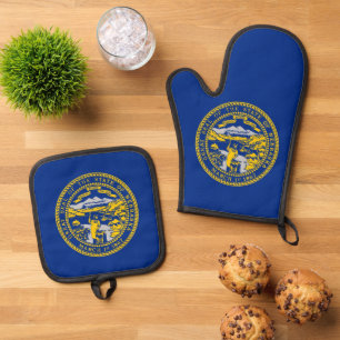 Ensemble De Gant De Cuisine Et De Manique Oven Mitt, Pot Holders avec drapeau du Nebraska, É