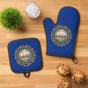 Ensemble De Gant De Cuisine Et De Manique Oven Mitt, Pot Holders avec le drapeau du New Hamp
