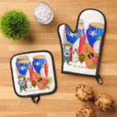 Ensemble De Gant De Cuisine Et De Manique Oven Mitt & Pot Holders Puerto Rican Kitchen Set (De haut en bas)