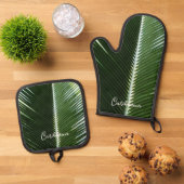 Ensemble De Gant De Cuisine Et De Manique Overlapping Palm Fronds Tropical Green Abstract (De haut en bas)