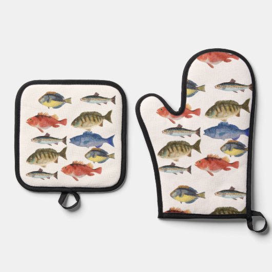Ensemble De Gant De Cuisine Et De Manique Painted Fish (Recto)