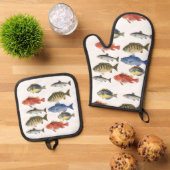 Ensemble De Gant De Cuisine Et De Manique Painted Fish (De haut en bas)