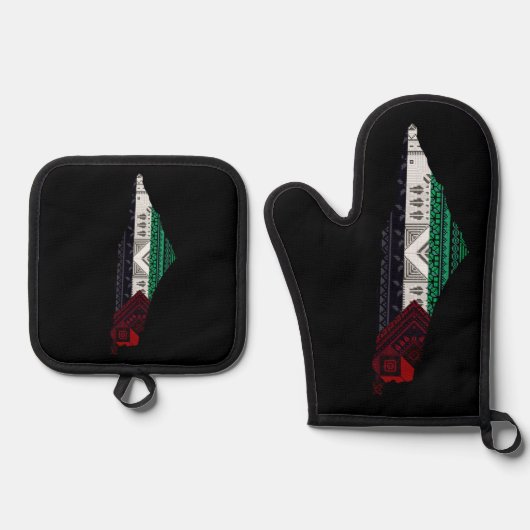 Ensemble De Gant De Cuisine Et De Manique Palestine Broderie tatreez drapeau Motif gratuit (Recto)