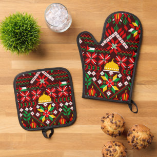Ensemble De Gant De Cuisine Et De Manique Palestine Tatreez Broderie traditionnelle