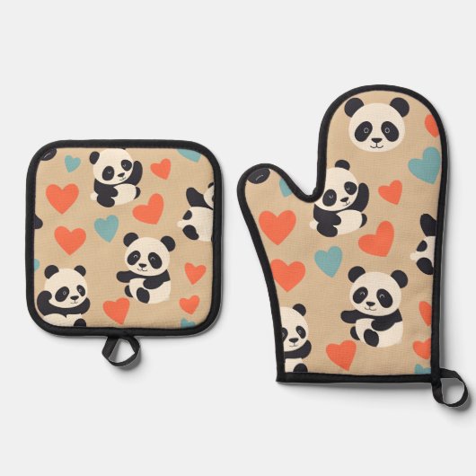 Ensemble De Gant De Cuisine Et De Manique panda (Recto)