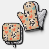Ensemble De Gant De Cuisine Et De Manique panda (Recto/Verso)