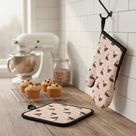 Ensemble De Gant De Cuisine Et De Manique Panna Cotta & Chocolat