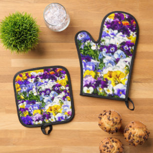 Ensemble De Gant De Cuisine Et De Manique Pansies
