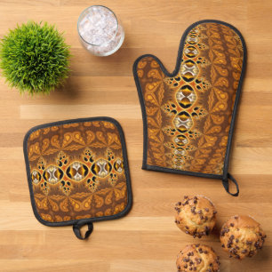 Ensemble De Gant De Cuisine Et De Manique Papert peint fractal coloré 7