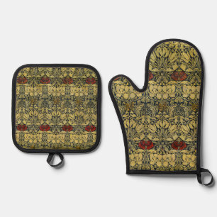 Ensemble De Gant De Cuisine Et De Manique Papier Peint Vintage Tulipe Rose Or William Morris