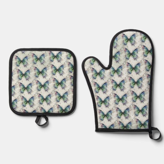 Ensemble De Gant De Cuisine Et De Manique Papillon (Recto)