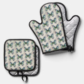 Ensemble De Gant De Cuisine Et De Manique Papillon (Recto/Verso)