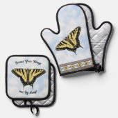 Ensemble De Gant De Cuisine Et De Manique Papillon jaune sud-ouest Personnalisé (Recto/Verso)