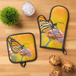 Ensemble De Gant De Cuisine Et De Manique Papillon Majestic Gros plan
