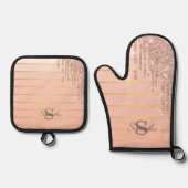 Ensemble De Gant De Cuisine Et De Manique Parties scintillant rose Gold Disques triés (Recto)