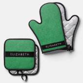 Ensemble De Gant De Cuisine Et De Manique Parties scintillant verte, Arrière - plan Parties (Recto/Verso)