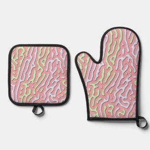 Ensemble De Gant De Cuisine Et De Manique Pastel Kawaii Design Abstrait coloré
