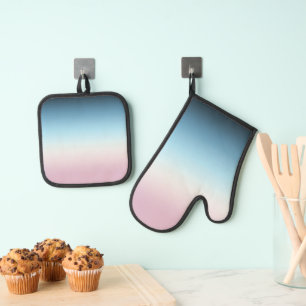 Ensemble De Gant De Cuisine Et De Manique Pastel rose et bleu Dégradé Indigo Rose Ombre