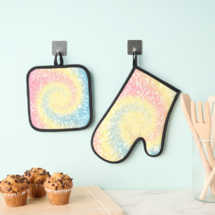 Ensemble De Gant De Cuisine Et De Manique Pastel Tie Dye Hippy Swirl
