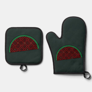 Ensemble De Gant De Cuisine Et De Manique Pastèque de Palestine Broderie tatreez rouge