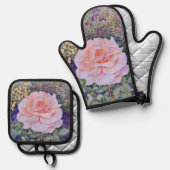 Ensemble De Gant De Cuisine Et De Manique Peace Rose (Recto/Verso)