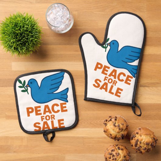 Ensemble De Gant De Cuisine Et De Manique Peace themed apron (De haut en bas)