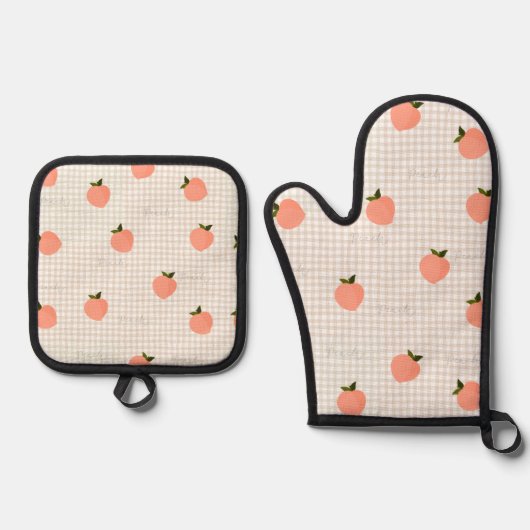Ensemble De Gant De Cuisine Et De Manique Peachify Peach Gingham (Recto)