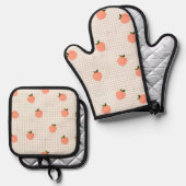 Ensemble De Gant De Cuisine Et De Manique Peachify Peach Gingham (Recto/Verso)