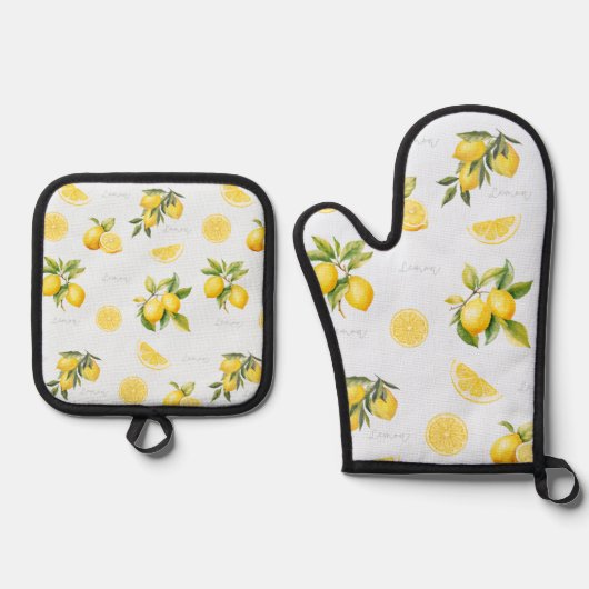 Ensemble De Gant De Cuisine Et De Manique Pêcher Citron (Recto)