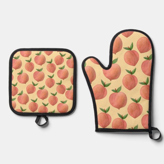 Ensemble De Gant De Cuisine Et De Manique Pêches (Recto)