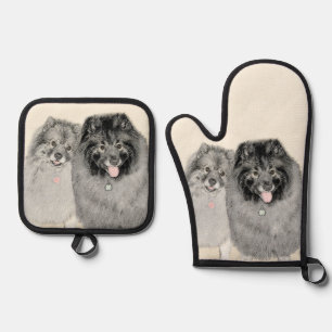 Ensemble De Gant De Cuisine Et De Manique Peinture de Keeshond 2 Keeshonden Art canin origin