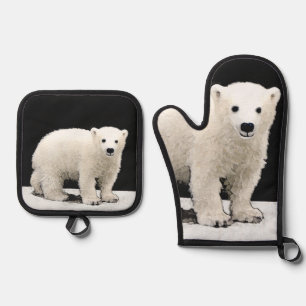 Ensemble De Gant De Cuisine Et De Manique Peinture de l'ours polaire Art faunique original