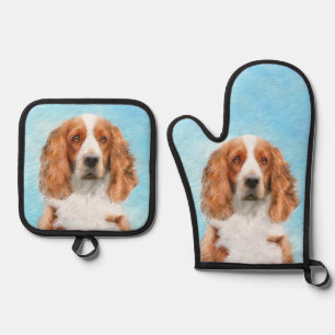 Ensemble De Gant De Cuisine Et De Manique Peinture de Springer Spaniel Gallois, Art Original