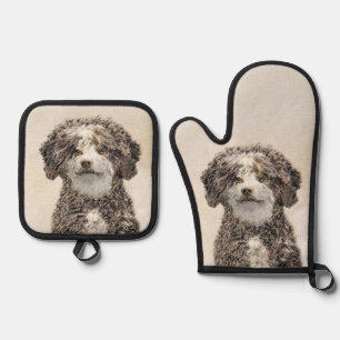 Ensemble De Gant De Cuisine Et De Manique Peinture espagnole de chien d'eau Bicolor Chien Ar