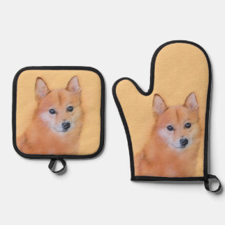 Ensemble De Gant De Cuisine Et De Manique Peinture finlandaise Spitz mignonne Original Anima