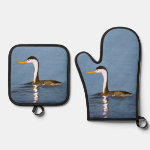 Ensemble De Gant De Cuisine Et De Manique Peinture originale du lac du Grèbe de Clark, Art d