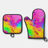 Ensemble De Gant De Cuisine Et De Manique Peinture rose Et Plus Abstraite (Recto)