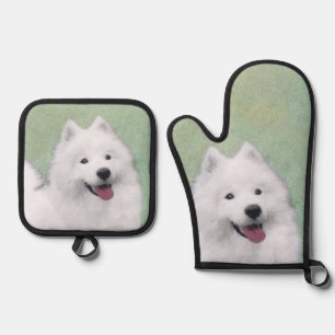Ensemble De Gant De Cuisine Et De Manique Peinture Samoyed Blanc mignonne Original Animal Ch