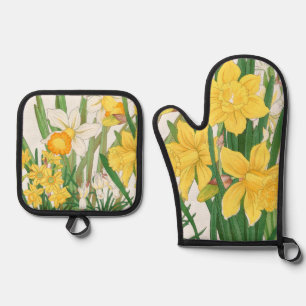 Ensemble De Gant De Cuisine Et De Manique Peinture sur bois de narcisse, Tanigami Kônan, 191