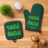 Ensemble De Gant De Cuisine Et De Manique penser vert (De haut en bas)
