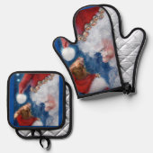 Ensemble De Gant De Cuisine Et De Manique Père Noël aime les animaux (Recto/Verso)