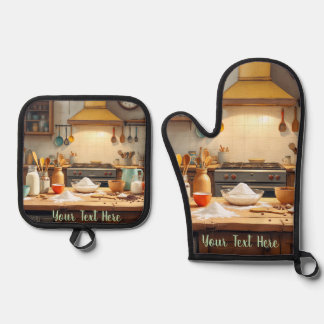 Ensemble De Gant De Cuisine Et De Manique Personalize Set of 2 Kitchen Oven Mitt Potholder