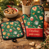 Ensemble De Gant De Cuisine Et De Manique Personalized Christmas Baking Pattern
