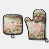 Ensemble De Gant De Cuisine Et De Manique Personalized Easter Bunny Rabbit Pink Bow  (Recto)