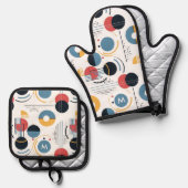 Ensemble De Gant De Cuisine Et De Manique Personalized Mid Century Geometric Pattern (Recto/Verso)