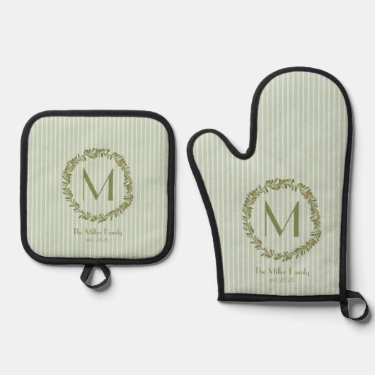 Ensemble De Gant De Cuisine Et De Manique Personalized Olive Wreath Monogram (Recto)