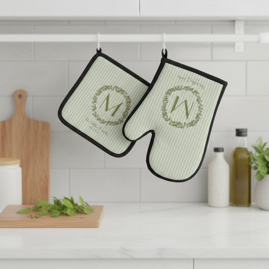 Ensemble De Gant De Cuisine Et De Manique Personalized Olive Wreath Monogram 
