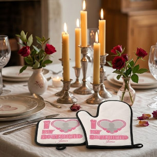 Ensemble De Gant De Cuisine Et De Manique Personnalisé J'aime mon petit ami – Ajouter une ph